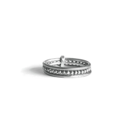 bague trois rangs lignes et perles argent