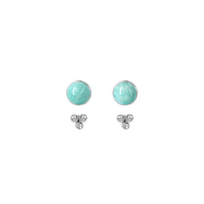 Puces Chloé Amazonite et Dessous d'Oreilles 3 Perles